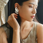 Metallic Conch Pearl Statement Drop Earrings - floysun