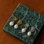 Metallic Conch Pearl Statement Drop Earrings - floysun