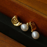 Metallic Conch Pearl Statement Drop Earrings - floysun