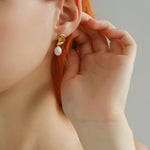 Metallic Conch Pearl Statement Drop Earrings - floysun