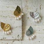Metallic Conch Pearl Statement Drop Earrings - floysun