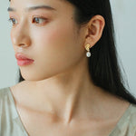 Metallic Conch Pearl Statement Drop Earrings - floysun