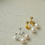 Metallic Conch Pearl Statement Drop Earrings - floysun
