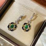 Midnight Emerald Mini Hoop Drop Earrings - floysun