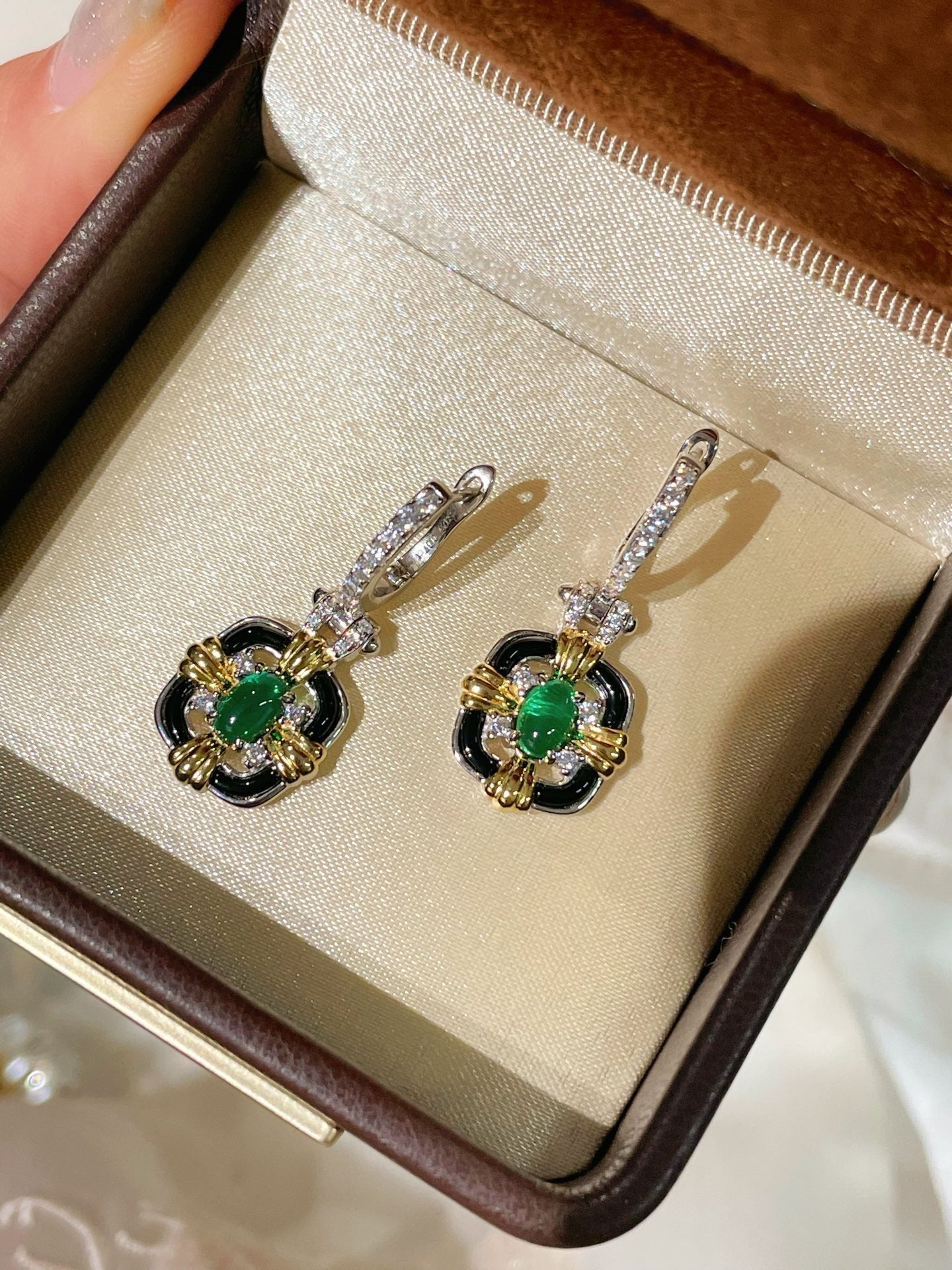 Midnight Emerald Mini Hoop Drop Earrings - floysun