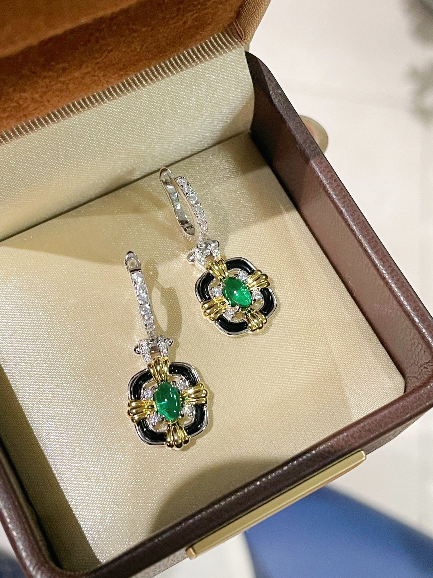 Midnight Emerald Mini Hoop Drop Earrings - floysun