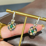 Midnight Emerald Mini Hoop Drop Earrings - floysun