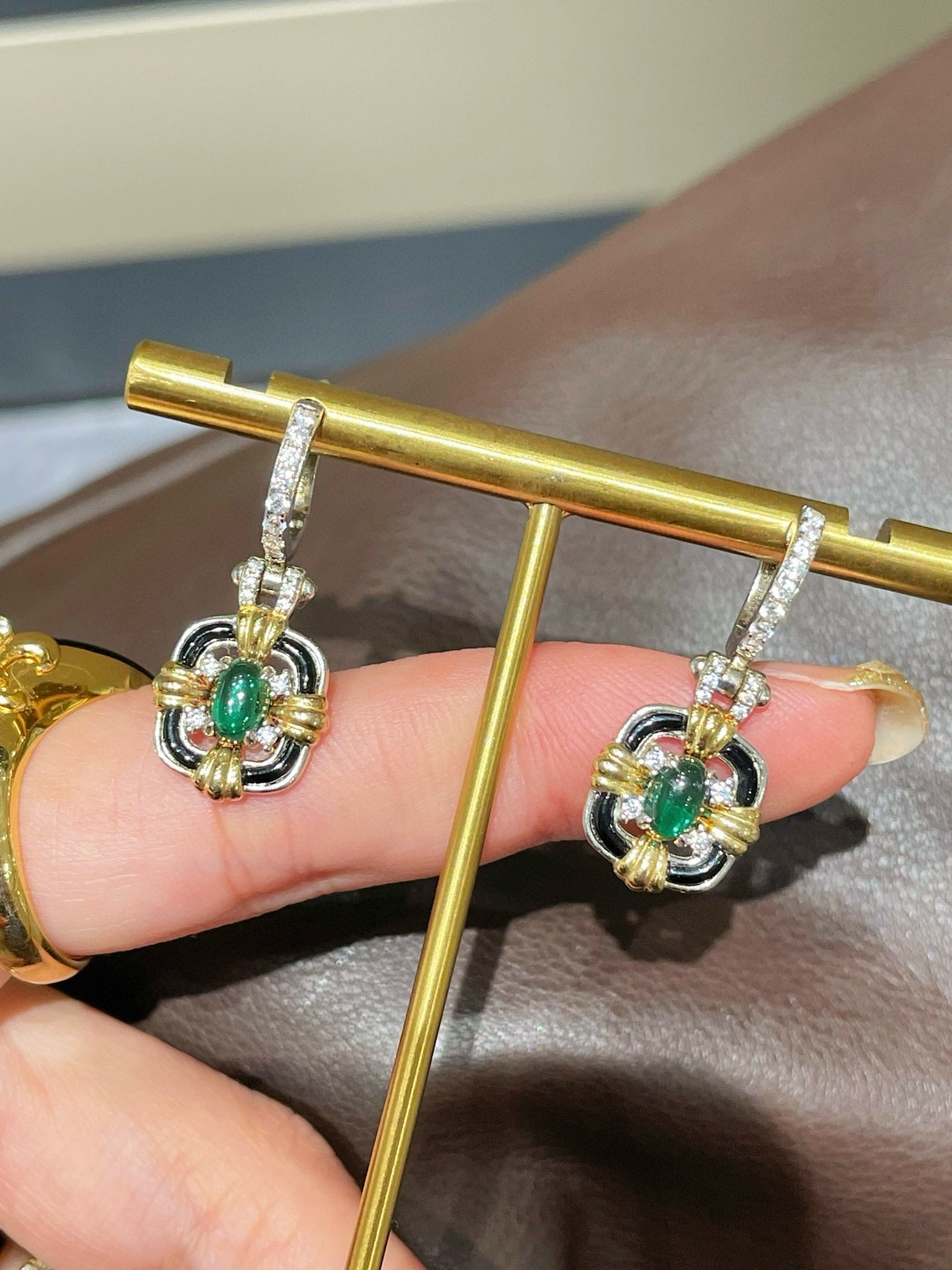 Midnight Emerald Mini Hoop Drop Earrings - floysun