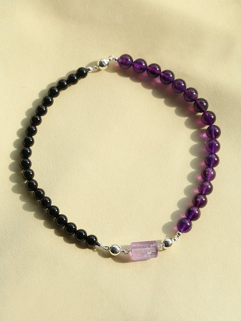 Midnight Harmony Amethyst & Black Onyx Magnetic Convertible Beaded Necklace - floysun