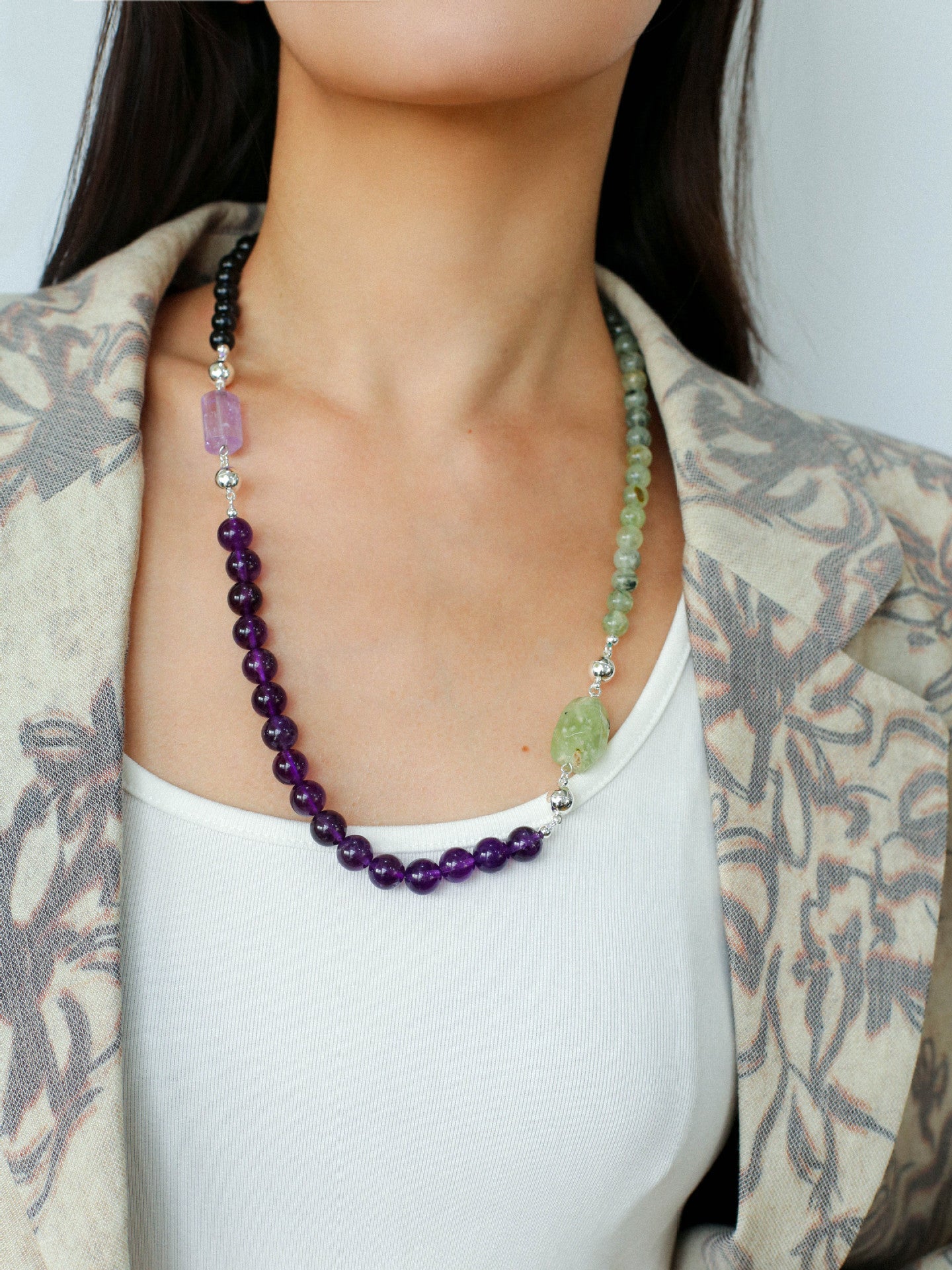 Midnight Harmony Amethyst & Black Onyx Magnetic Convertible Beaded Necklace - floysun