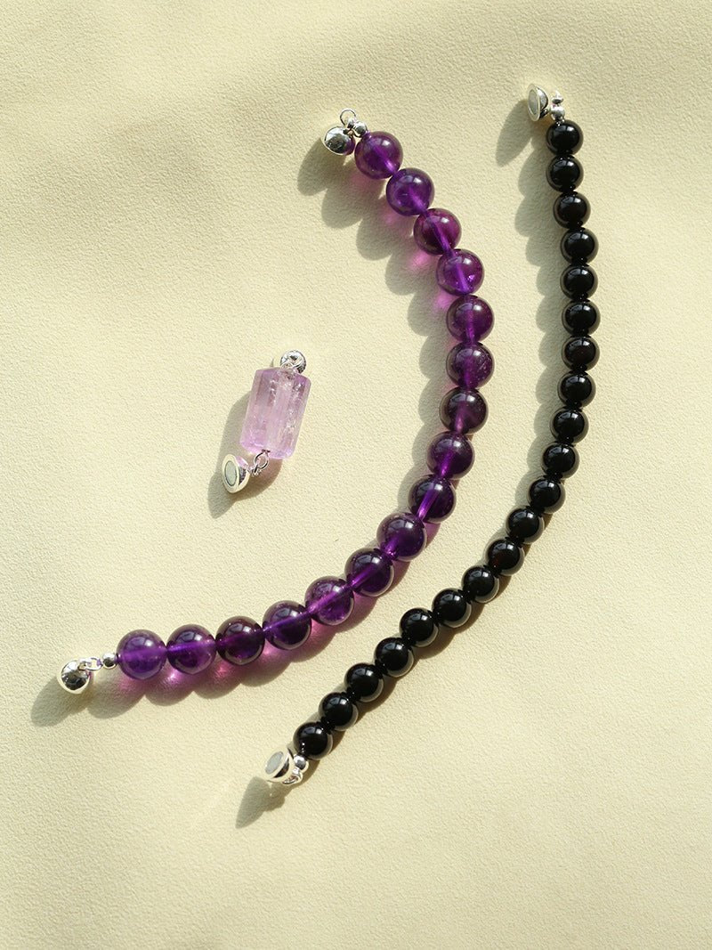 Midnight Harmony Amethyst & Black Onyx Magnetic Convertible Beaded Necklace - floysun