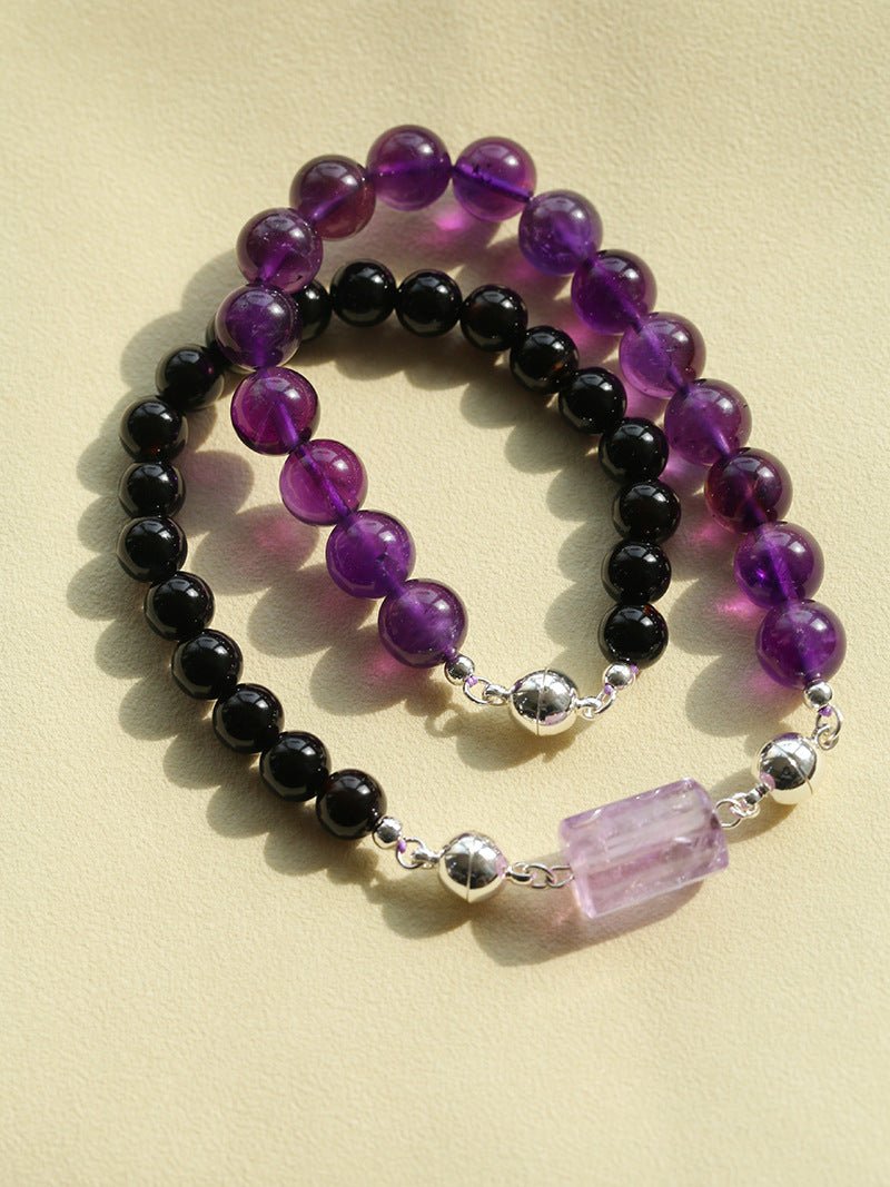 Midnight Harmony Amethyst & Black Onyx Magnetic Convertible Beaded Necklace - floysun