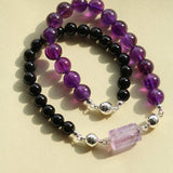 Midnight Harmony Amethyst & Black Onyx Magnetic Convertible Beaded Necklace - floysun