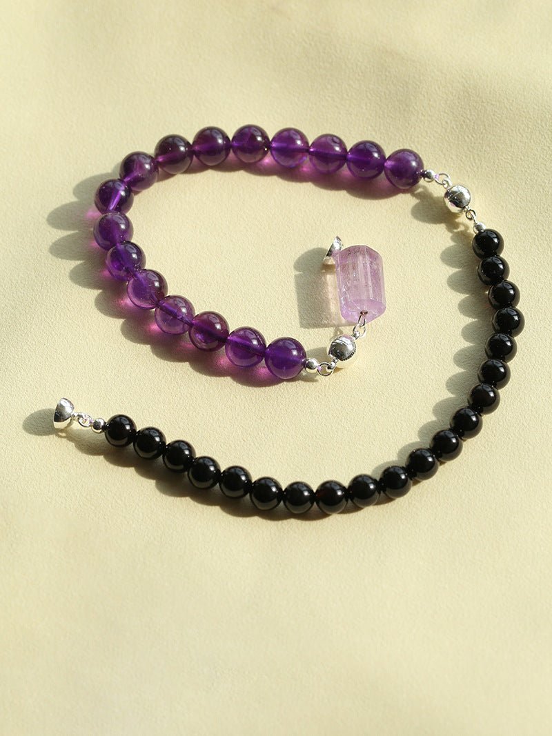 Midnight Harmony Amethyst & Black Onyx Magnetic Convertible Beaded Necklace - floysun