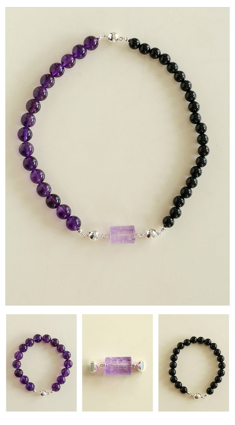 Midnight Harmony Amethyst & Black Onyx Magnetic Convertible Beaded Necklace - floysun