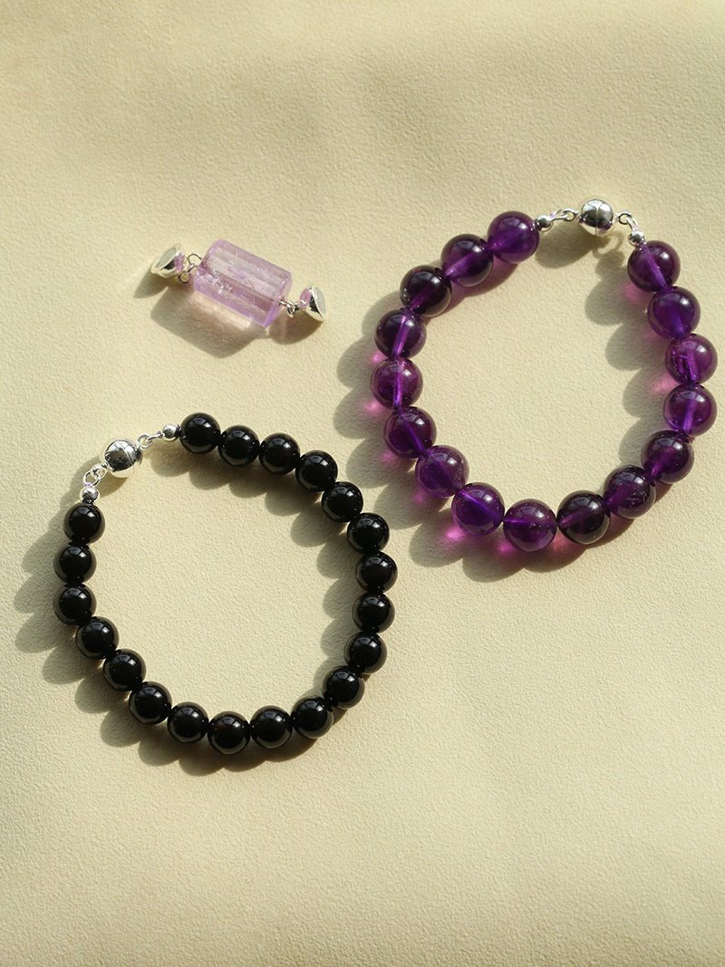 Midnight Harmony Amethyst & Black Onyx Magnetic Convertible Beaded Necklace - floysun