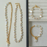 Mini Gold Bead and Square Baroque Pearl Necklace - floysun