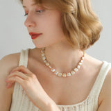 Mini Gold Bead and Square Baroque Pearl Necklace - floysun