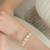 Mini Gold Bead and Square Baroque Pearl Necklace - floysun
