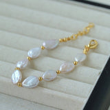 Mini Gold Bead and Teardrop Baroque Pearl Bracelet - floysun