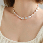 Mini Gold Bead and Teardrop Baroque Pearl Necklace - floysun