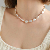 Mini Gold Bead and Teardrop Baroque Pearl Necklace - floysun