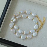 Mini Gold Bead and Teardrop Baroque Pearl Necklace - floysun