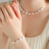 Mini Gold Bead and Teardrop Baroque Pearl Necklace - floysun