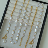 Mini Gold Bead and Teardrop Baroque Pearl Necklace - floysun