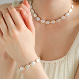 Mini Gold Bead and Teardrop Baroque Pearl Necklace - floysun