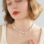 Mini Gold Bead and Teardrop Baroque Pearl Necklace - floysun
