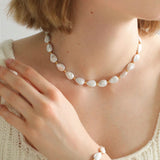 Mini Gold Bead and Teardrop Baroque Pearl Necklace - floysun