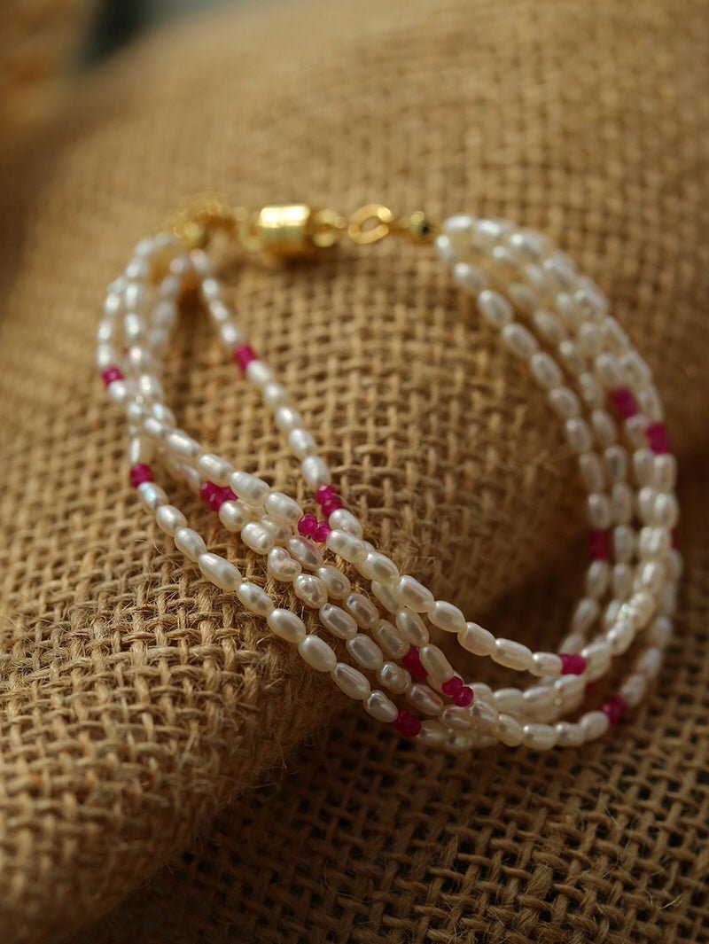 Mini Pearl and Ruby Beaded Bracelet - floysun