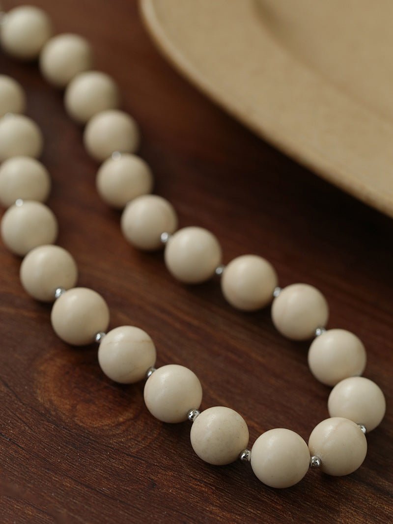 Mini Silver Bead White Fossil Beaded Necklace - floysun