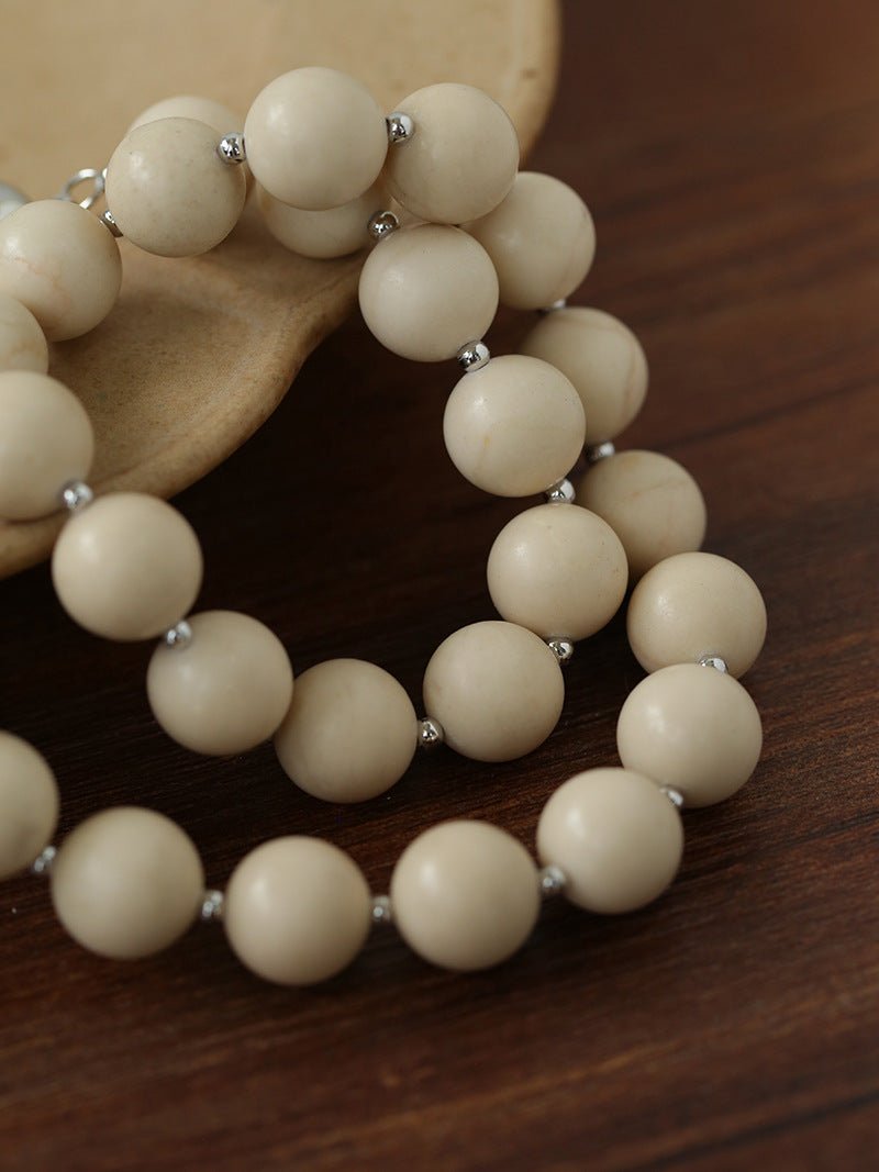 Mini Silver Bead White Fossil Beaded Necklace - floysun