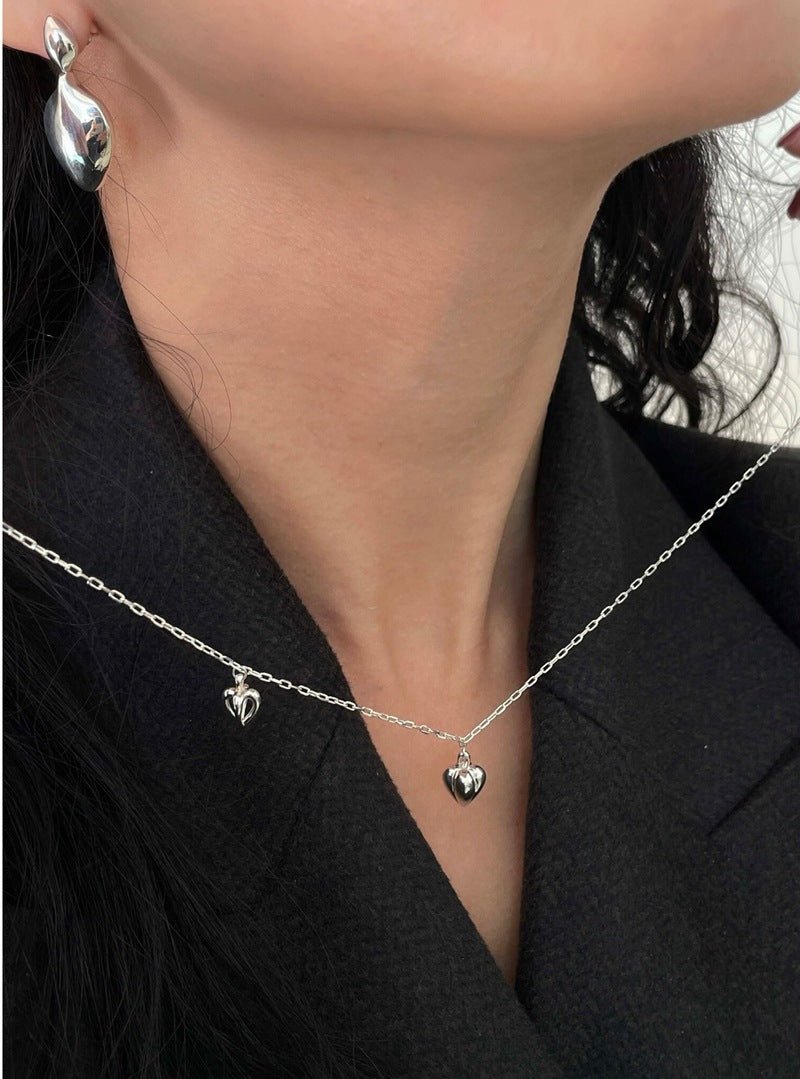 Minimalist 3D Heart Pendant Necklace - Sterling Silver - floysun
