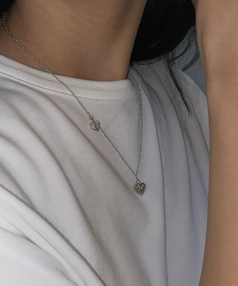 Minimalist 3D Heart Pendant Necklace - Sterling Silver - floysun