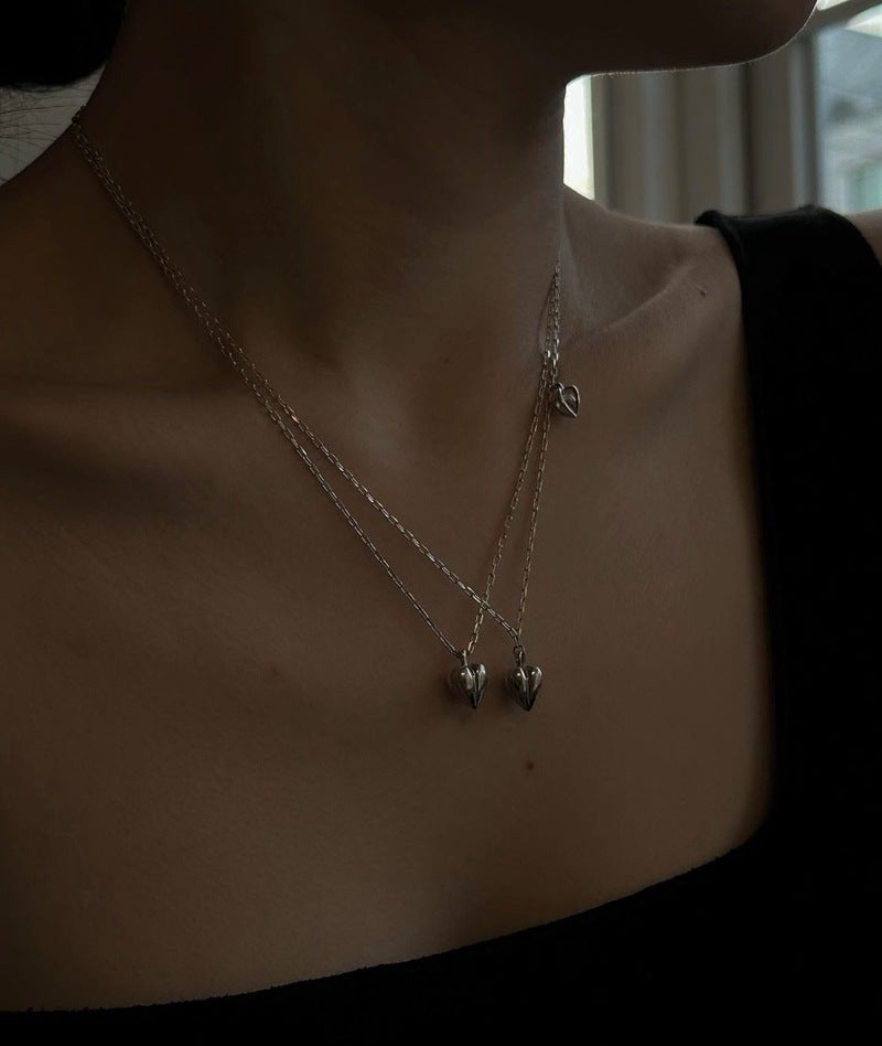 Minimalist 3D Heart Pendant Necklace - Sterling Silver - floysun