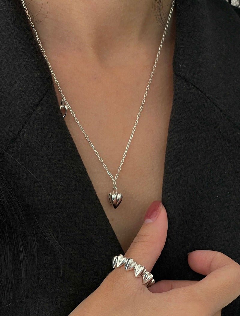 Minimalist 3D Heart Pendant Necklace - Sterling Silver - floysun