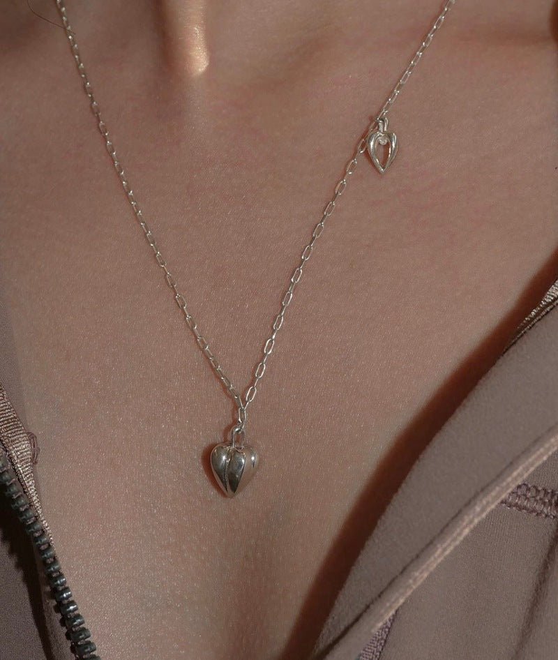 Minimalist 3D Heart Pendant Necklace - Sterling Silver - floysun