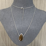 Minimalist 925 Silver Teardrop Pendant Necklace - Wood Grain Stone - floysun