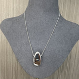 Minimalist 925 Silver Teardrop Pendant Necklace - Wood Grain Stone - floysun