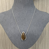 Minimalist 925 Silver Teardrop Pendant Necklace - Wood Grain Stone - floysun