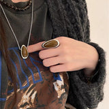 Minimalist 925 Silver Teardrop Pendant Necklace - Wood Grain Stone - floysun