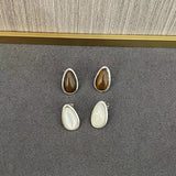 Minimalist 925 Silver Teardrop Stud Earrings - Mother of Pearls - floysun