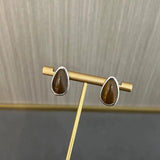 Minimalist 925 Silver Teardrop Stud Earrings - Wood Grain Stone - floysun