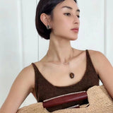 Minimalist 925 Silver Wood Grain Stone Earrings - floysun