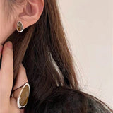 Minimalist 925 Silver Wood Grain Stone Earrings - floysun