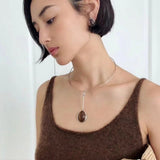 Minimalist 925 Silver Wood Grain Stone Earrings - floysun