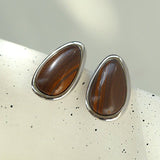Minimalist 925 Silver Wood Grain Stone Earrings - floysun